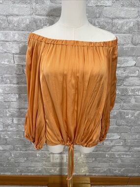 Access burnt orange off-the-shoulder satin peasant blouse